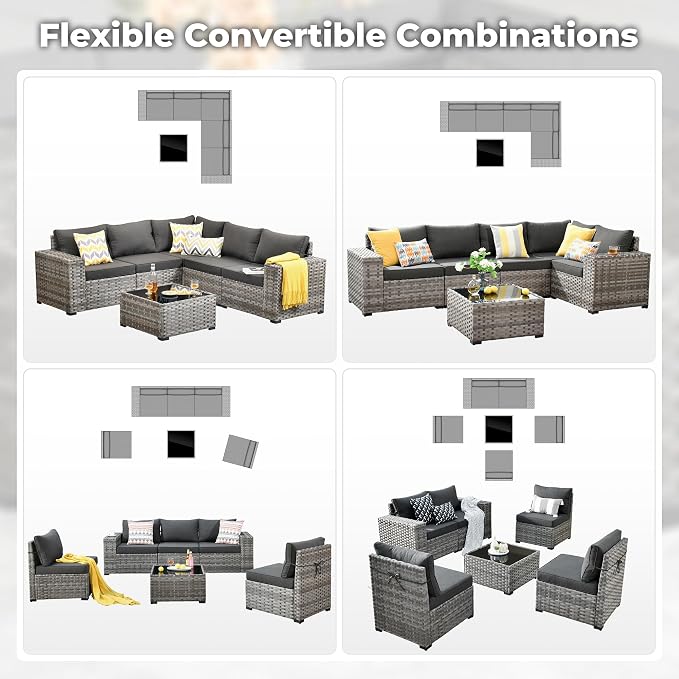 ovios 6 Pieces Patio Furniture Set, Outdoor Wicker Sectional Sofa - Image 7