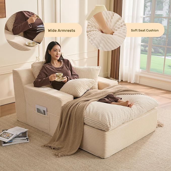 63" Chaise Lounge Chair Indoor, Set of Convertible Sleeper Sofa Couch - Image 4