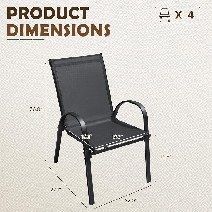 Flamaker Patio Chairs Stackable Dining Chairs Set of 4 Metal and Teslin Outdoor - Image 3