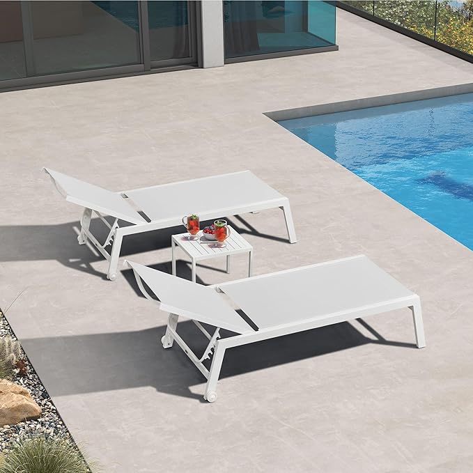 PURPLE LEAF Patio Lounge Chair 2 Pieces White Aluminum Outdoor Chaise Lounge - Image 3