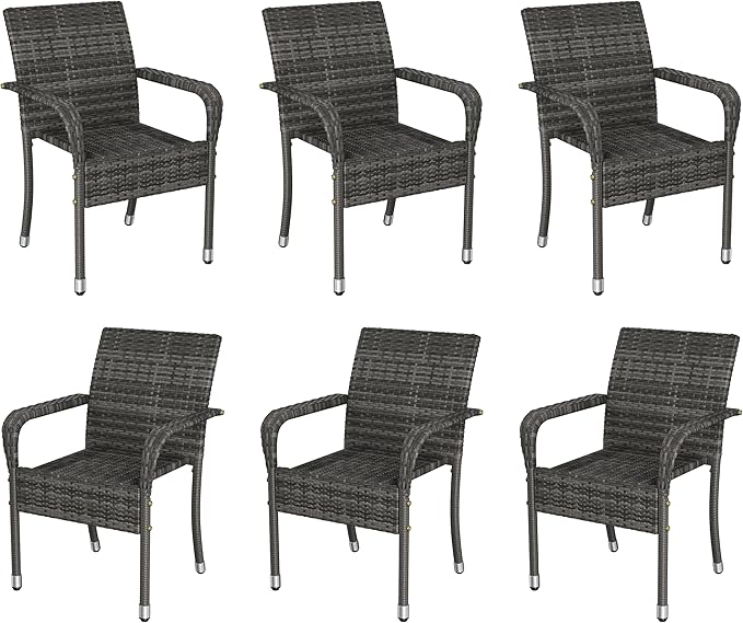 Yaheetech Set of 6 Stackable Outdoor Rattan Dining Chairs, All-Weather Armchair by Yaheetech
