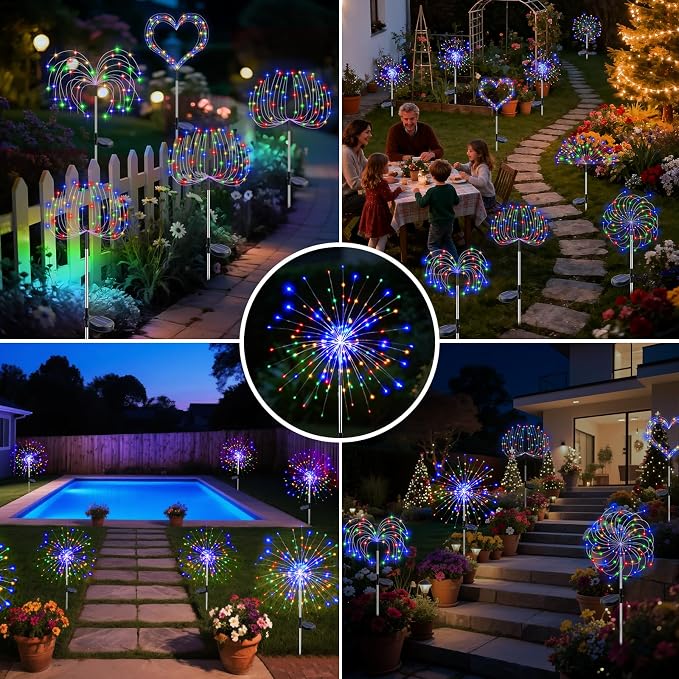 btfarm 2 Pack Solar Garden Lights Outdoor 8 Modes, 120 LED Firework Lights - Image 7