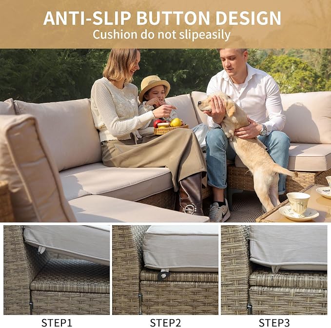 Jing's Villa 5-Piece Outdoor Patio Furniture Set, Ratten Conversation Sectional - Image 6