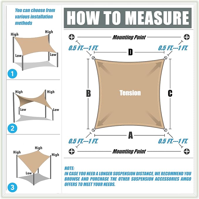 Amgo 16' x 20' Beige Rectangle Sun Shade Sail Canopy Awning UPF50+ AGTAPR1620 - Image 2