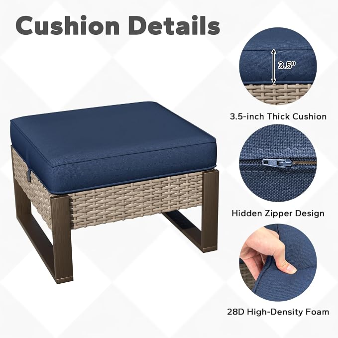 Joyside Outdoor Patio, All-Weather PE Rattan Ottomans Footstools - Image 4