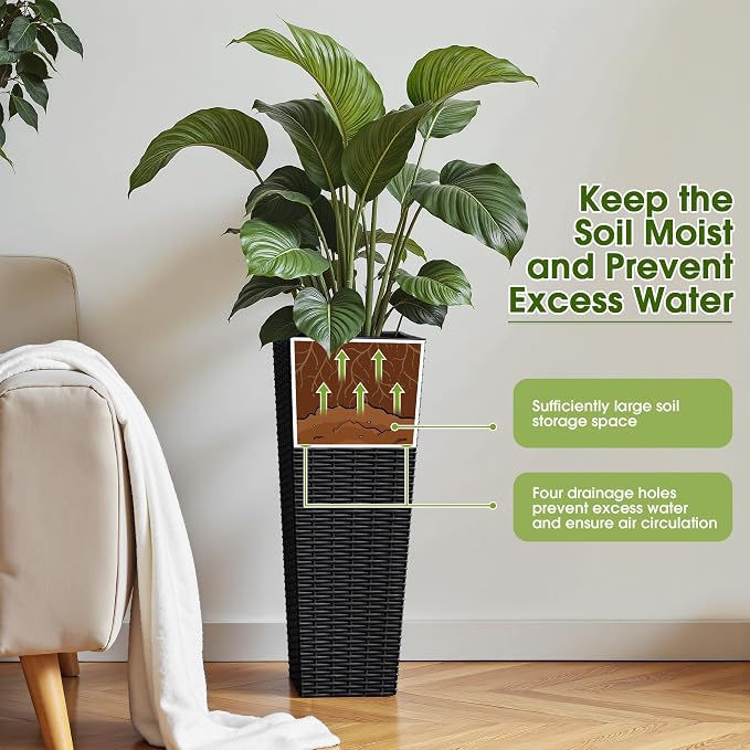 Devoko Resin Tall Planters for Outdoor Plants Set of 2, Large Taper Outdoor - Image 3