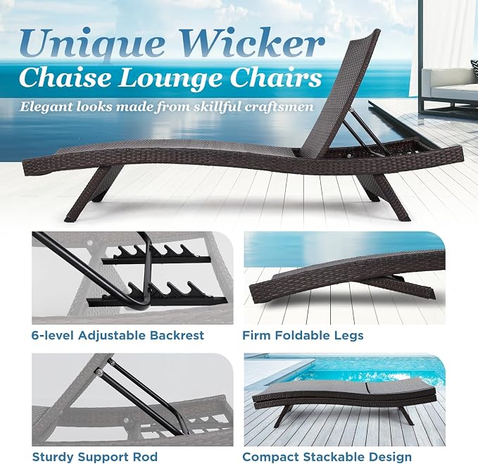 IDZO Katalina Chaise Lounge Set of 2-500lbs Support, UV Wicker, Ergonomic Wave - Image 4