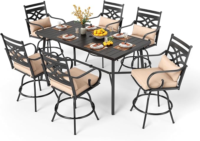 PHI VILLA 7 Pieces Patio Bar Set, Outdoor Bar Table and Chairs Set, Strong and by PHIVILLAThepioneerofcomfortablehouseholdsupplies