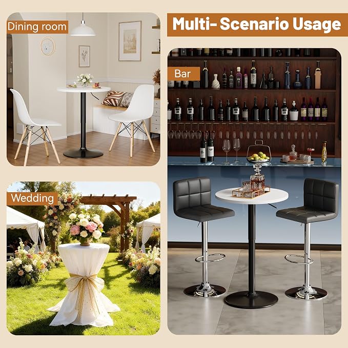 Flamaker Round Bistro Pub Table 23.6 Inch Height Adjustable 360° Swivel Bar - Image 6