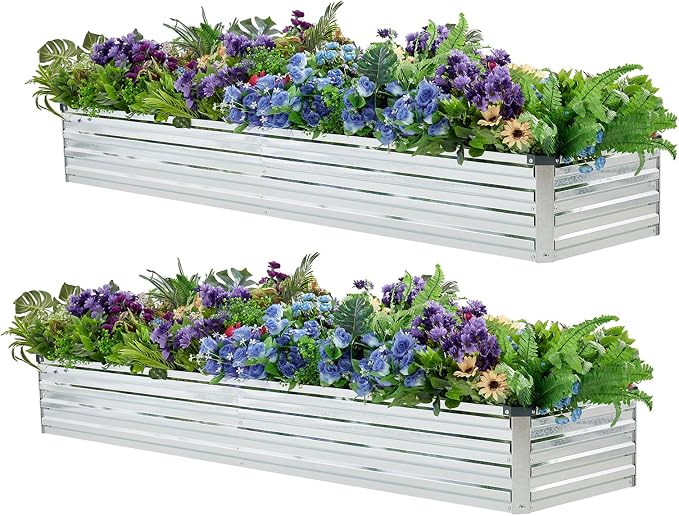 2 Pack 8x2x1FT Galvanized Raised Garden Beds Kit Outdoor Metal Gardening by Meberam