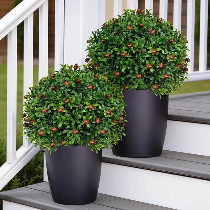 2 Pack Artificial Olive Topiary Tree, Artificial Shrub Bushes by FEELTHENEWWORLD