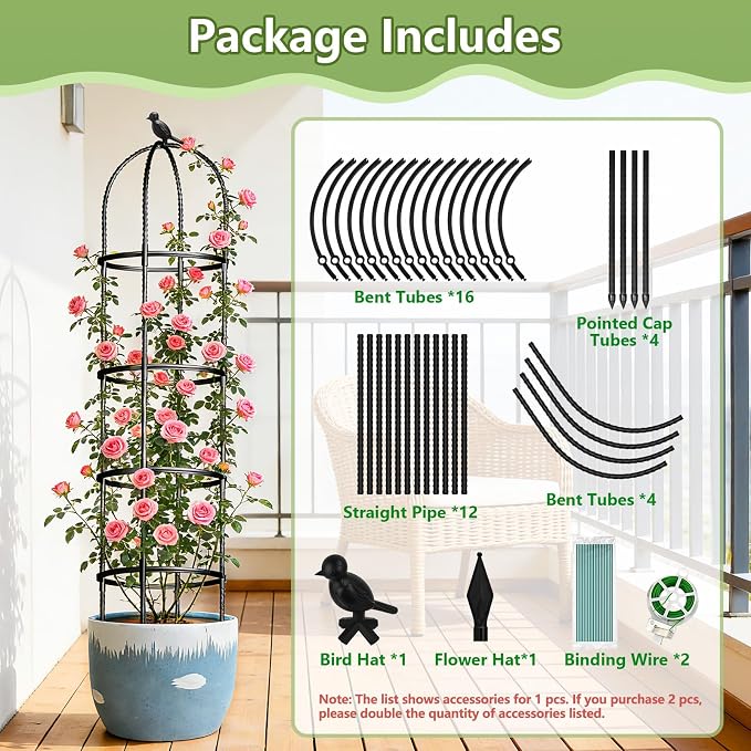 Obelisk Trellis for Garden Plants Climbing: 6ft Rustproof Metal Pipe - Image 6