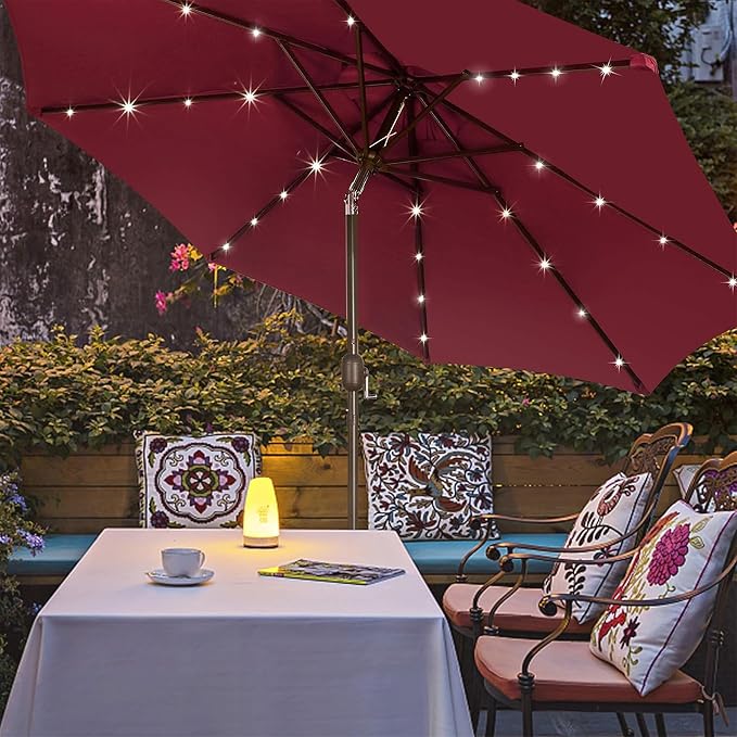 Blissun 9 ft Solar Umbrella, 32 LED Lighted Patio Umbrella, Table Market - Image 7
