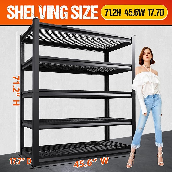 71" H Garage Shelving Heavy Duty Storage Shelves, Adjustable Metal Shelving Unit - Image 3