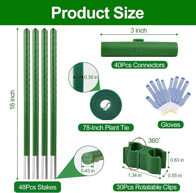 WAENLIR 16 Inch 48 Pack Extendable Garden Stakes Kit, DIY 4ft 5ft 6ft 7ft 8ft - Image 3