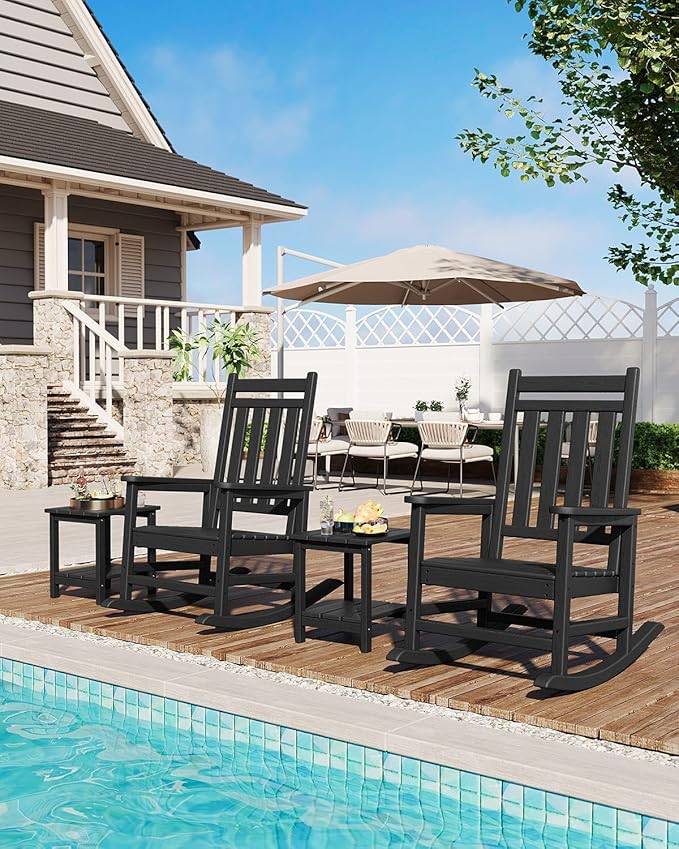HDPE Rocking Chair Outdoor- Poly High Back Porch Rocker Chairs - Image 6