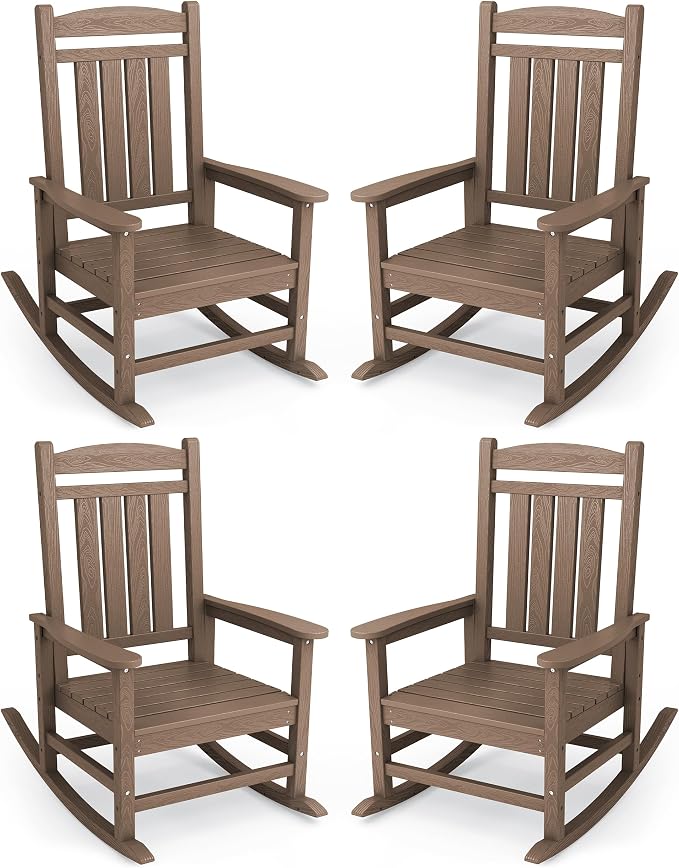 KINGYES HDPE Outdoor Rocking Chair Set of 4, Widened Seat Patio Rocking Chair by KINGYES