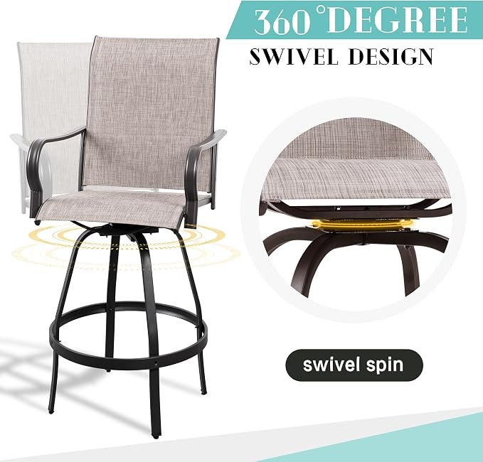 Vongrasig 6 Piece Patio Swivel Bar Chairs, All Weather Metal Textile High - Image 5