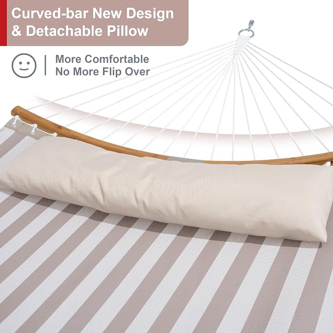Double Hammock with Stand for Outside, Quick Dry Hammock with Curved Spreader - Image 4