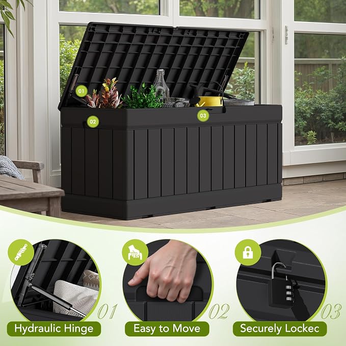 Devoko 78 Gallon Deck Box, Waterproof Resin Outdoor Storage Box - Image 2