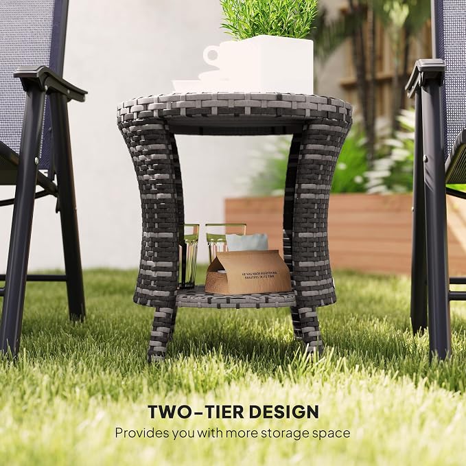 Outsunny 18" Outdoor Wicker Coffee Table, 2-Tier Patio Side Table - Image 6