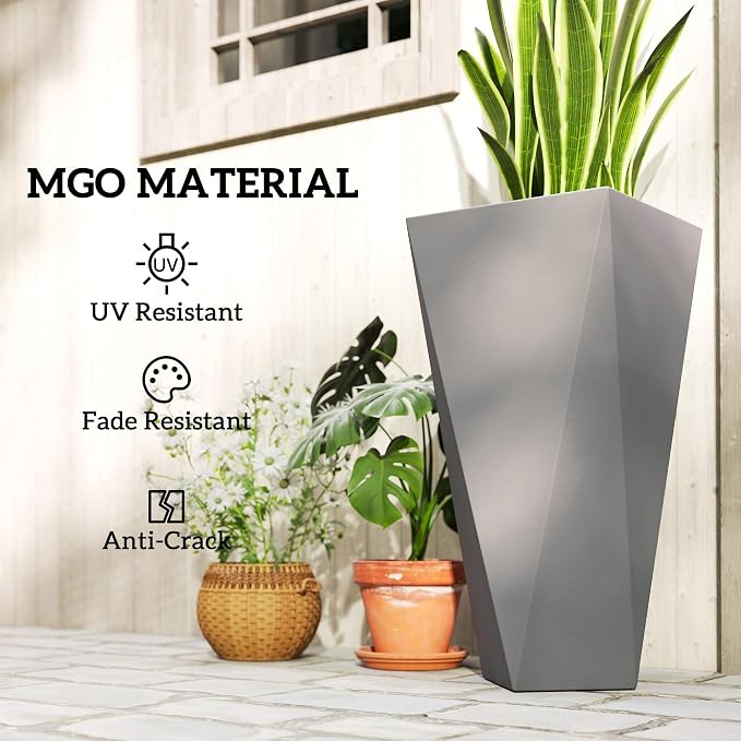 Outsunny Set of 3 Tall Planters, MgO Indoor Outdoor Planters - Image 6