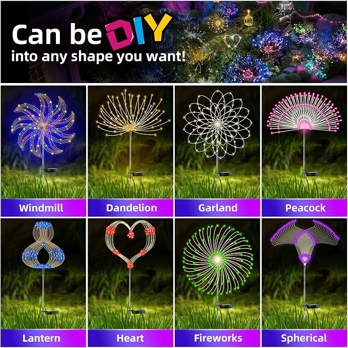 4 PCS Solar Firework Light, Outdoor Solar Garden Decorative Lights 120 LED - Image 5