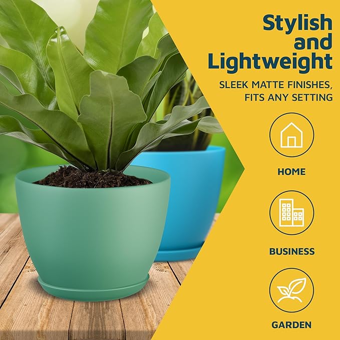 Multicolor Plant Pots with Drainage Holes & Saucers 5 Pack, Indoor & Outdoor - Image 3