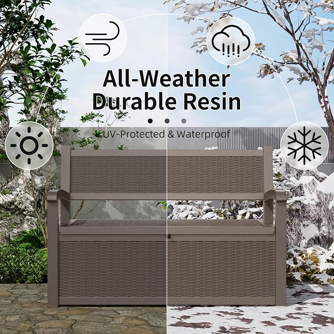 80 Gallon Outdoor Storage Bench Deck Box Waterproof Lockable, Outdoor Storage - Image 4