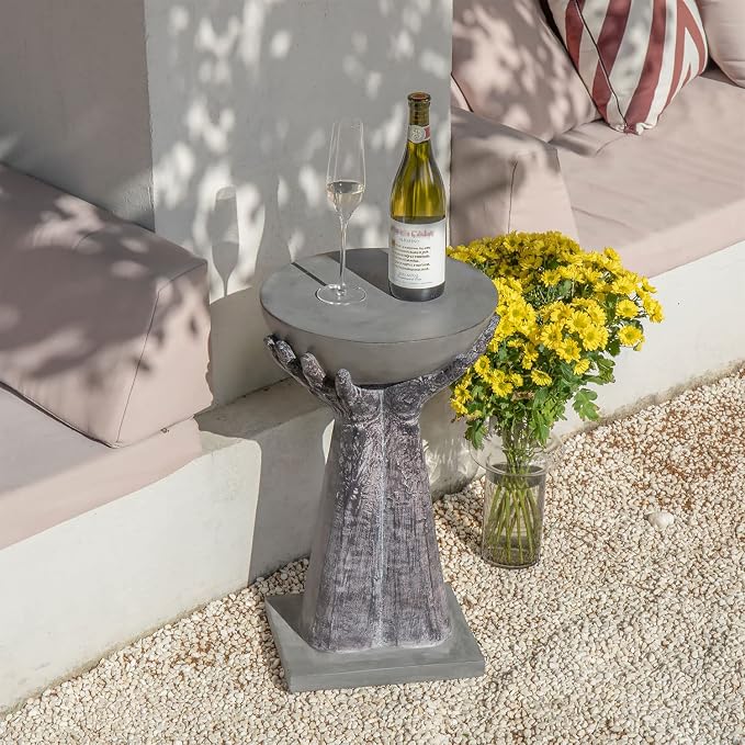 COSIEST Outdoor Side Table, Two Hands-Shaped Base w Round Top Accent Table - Image 5
