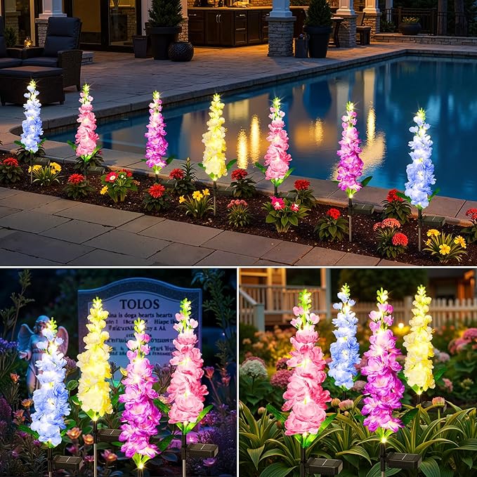 KOOPER Solar Lights Outdoor Garden Decor, 4 Pack Upgraded Delphinium Solar - Image 5