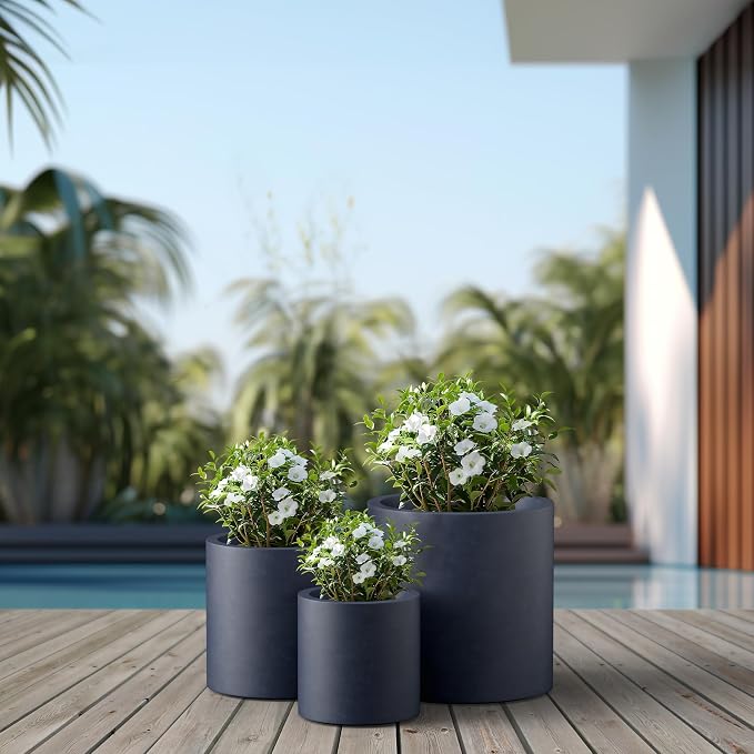 Kante 9.8", 15.7" Dia Round Concrete Planter Set of 3, Modern Style Large - Image 5