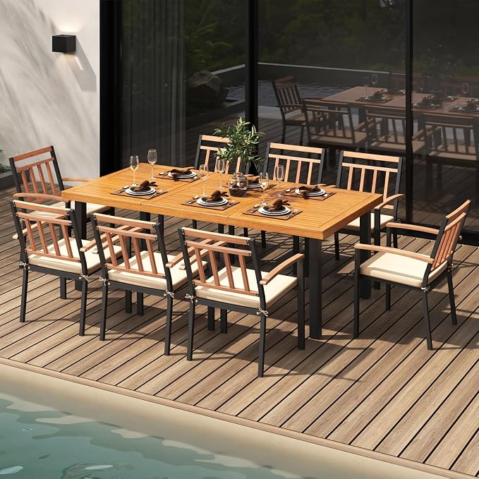 Tangkula 9 Pieces Patio Dining Set, Outdoor Acacia Wood Table and Chairs - Image 2