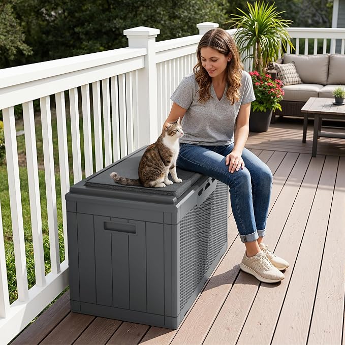 Greesum 100 Gallon Resin Deck Box Large Outdoor Storage Boxes - Image 2