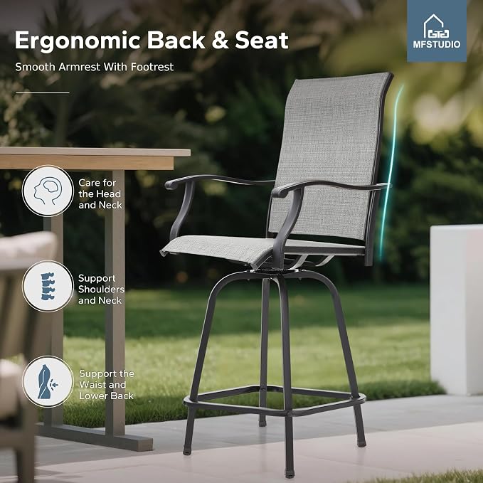 MFSTUDIO Outdoor Bar Stools Set of 2, Swivel Bar Height Patio Chairs Outdoor - Image 5