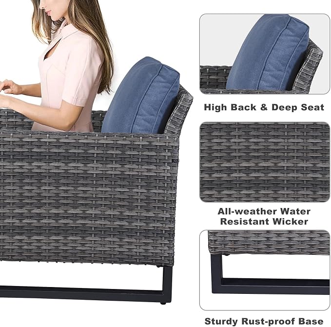 Belord Outdoor Wicker Chair Patio Chairs Set of 4, All Weather Rattan Club - Image 4