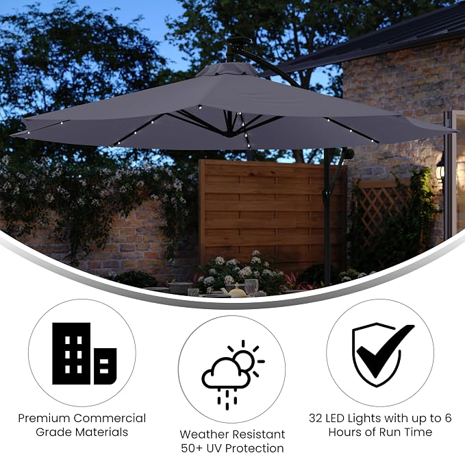 Flash Furniture Sedona Round Solar Cantilever Umbrella, Commercial Grade - Image 3