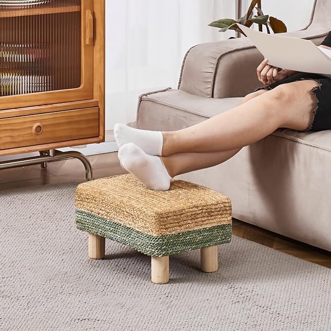 Wimarsbon Natural Seagrass Footstool Ottoman Rectangular Footrest Pouf Ottomans - Image 2