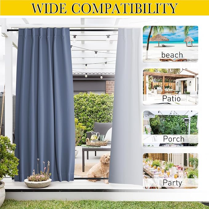 NICETOWN 2 Panels Outdoor Curtains Waterproof Pocket & Back Tab on Top & Bottom - Image 7