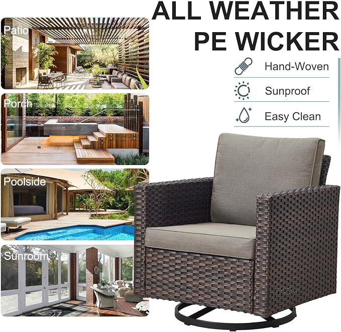 Belord Outdoor Bistro Set 3 Piece Wicker Swivel Rocker Patio Chairs, Oversize - Image 7