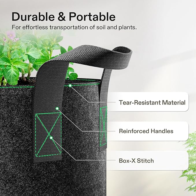 VIVOSUN 5-Pack 5 Gallon Grow Bags Heavy Duty 300G Thickened Nonwoven Plant - Image 4
