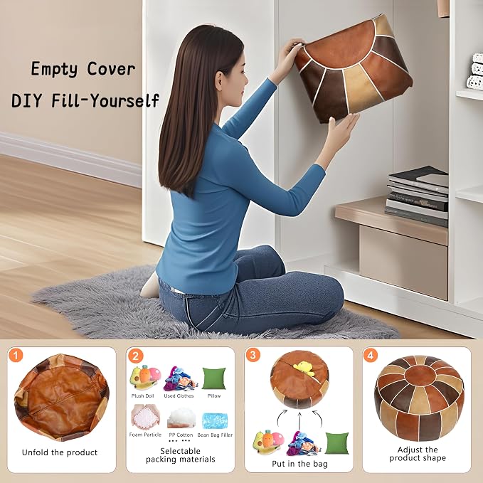 Thgonwid Unstuffed Moroccan Storage Pouf Foot Stool Ottoman Seat Handmade Faux - Image 5