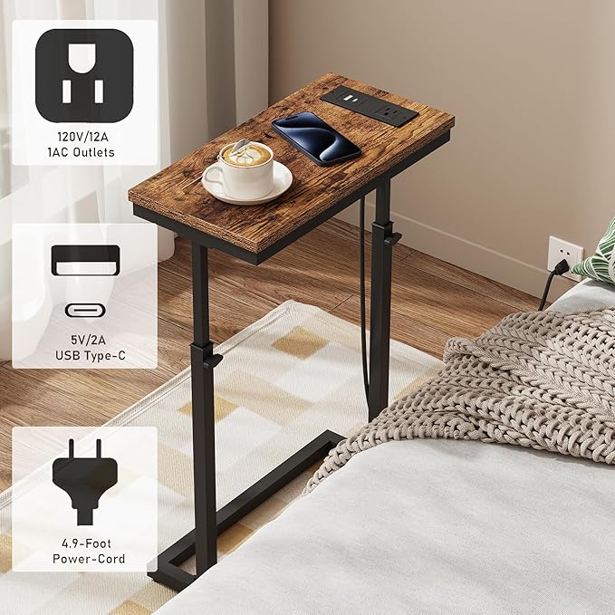 TUTOTAK End Table with Charging Station, Side Table, Tall Couch Table, Sofa - Image 4