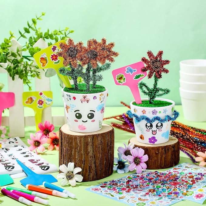 Funnymoom 36 Pcs Garden Plastic Paintable Flower Pot Craft Kit DIY Painting - Image 2