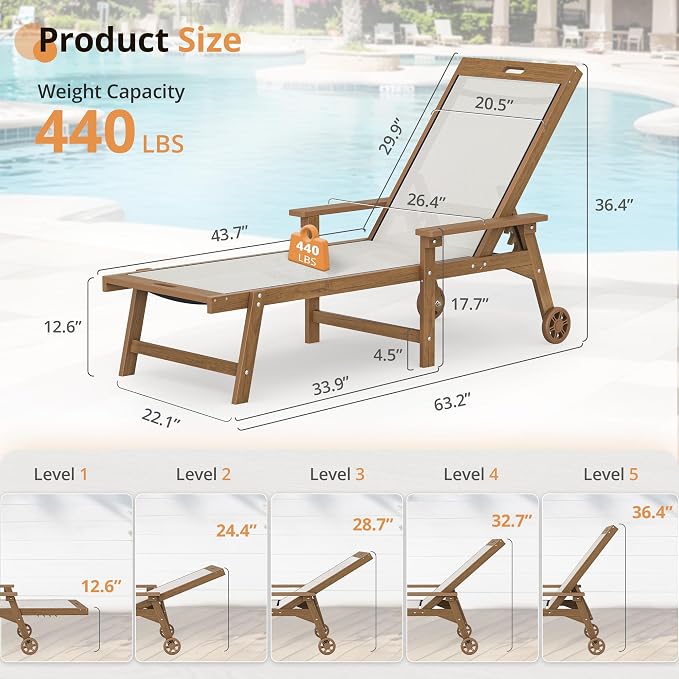 LUE BONA Chaise Lounge Chair Outdoor Set of 4, HDPS and HDPE Wicker Chaise - Image 3