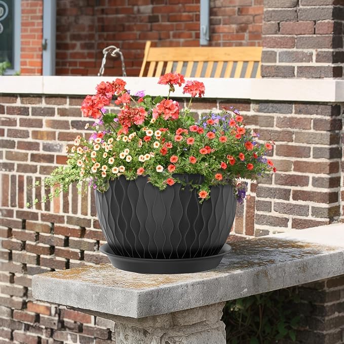 12/10/9 inch Large Plant Pots, 3 Pack Wide Flower Pots - Image 6
