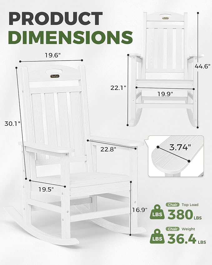 Oversized Outdoor Rocking Chair, High Back Patio Rocking Chair, HDPE All - Image 3