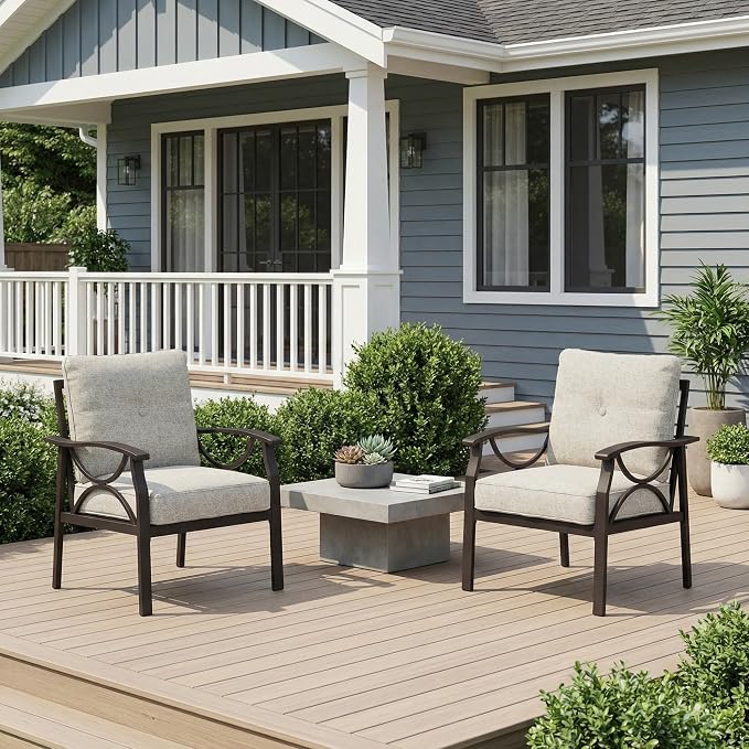 RoyalCraft 2 Pieces Outdoor Single Sofa, All-Weather Patio Metal Armchair - Image 6