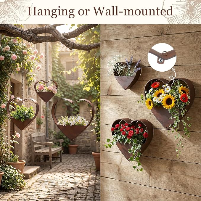 3 Pcs 3 Size Heart Metal Hanging Planter Indoor Outdoor, 13.4" 10.6" 7" Large - Image 6
