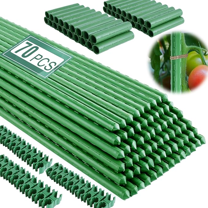 Garden Stakes 16 Inch 70 Pack, Diy 4ft 5ft 6ft 7ft 8ft Tomato Stakes Plastic by Fabulas